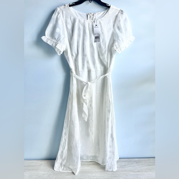 NY Collection Petite Short Sleeve Belted Swiss Dress White Size XL - Picture 1 of 8